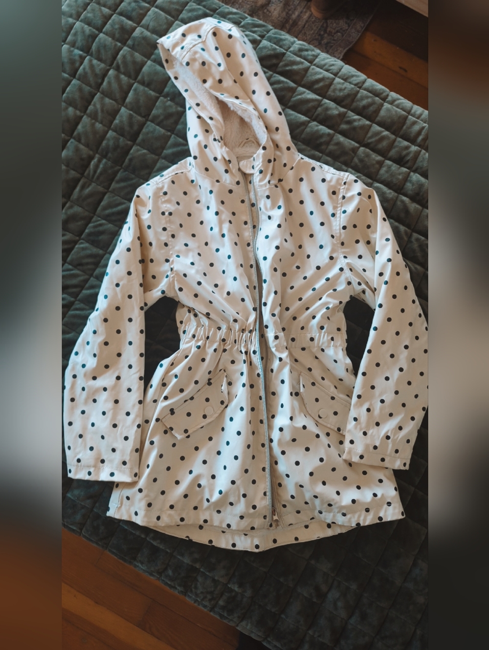 Lou And Lottie Kids White Polka Dot Hooded Rain Jacket